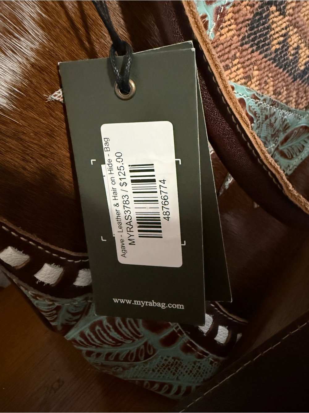 Myra Bag Brown, White & Turquoise Southwest Cowhide Tote - Picture 3 of 5